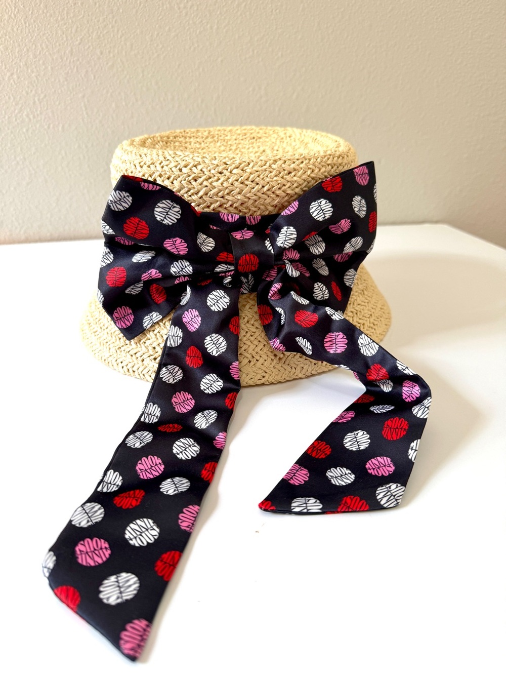 Disney Straw Beige Sun Hat with Black Polka Accent